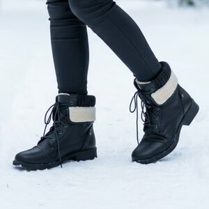 Women's Black Faux Fur Heeled Boots